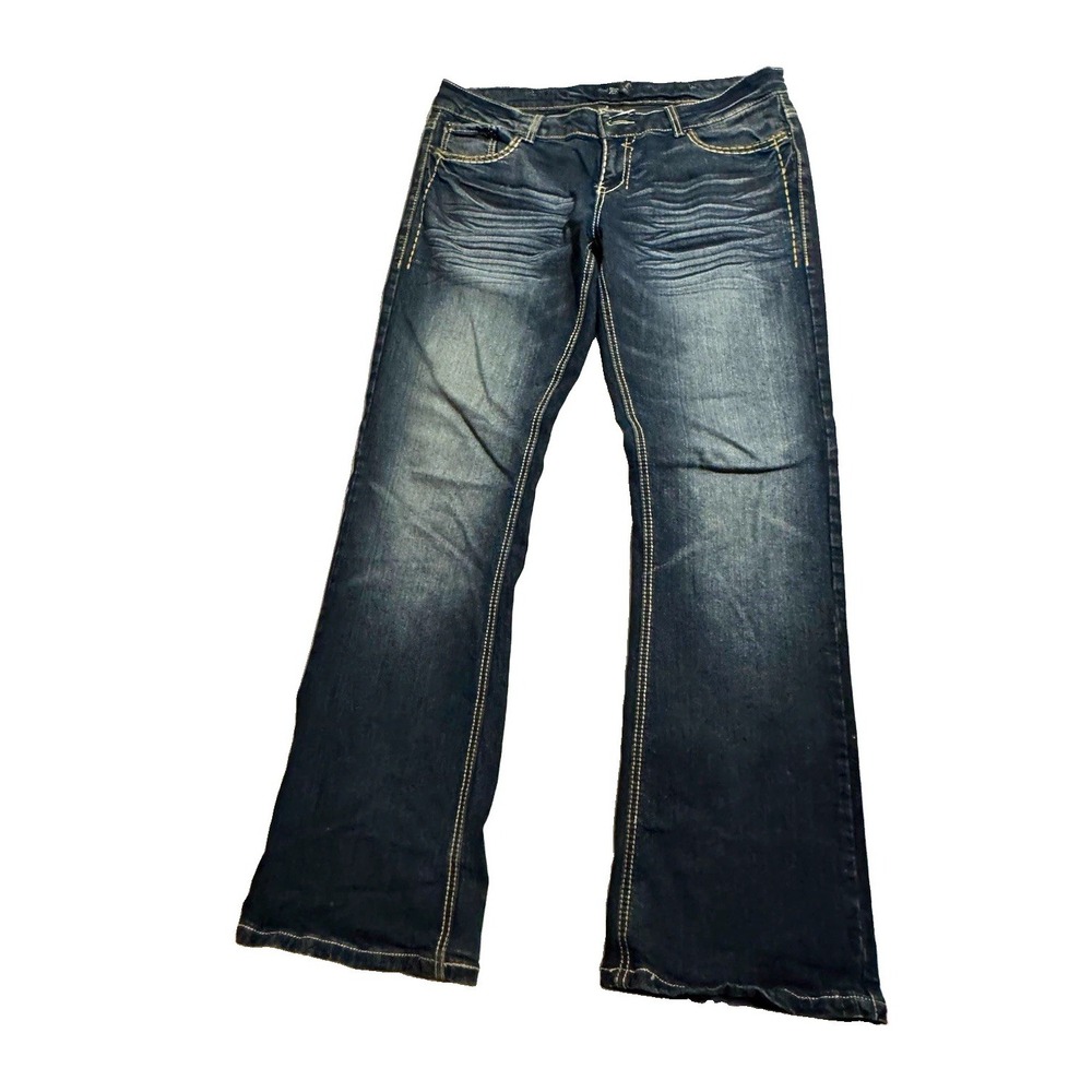 Royal Blue Women's Bootcut Jeans Dark Wash Low Rise Stretch 5-Pocket Denim